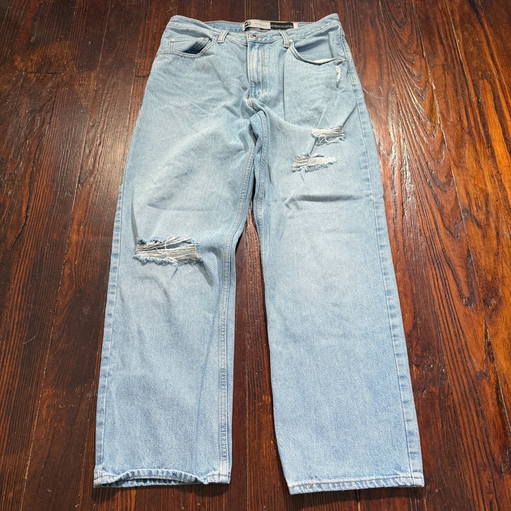 Levis Jeans Mens 31x31 Blue Silver Tab '94 Baggy‎ Straight Distressed Whiskers